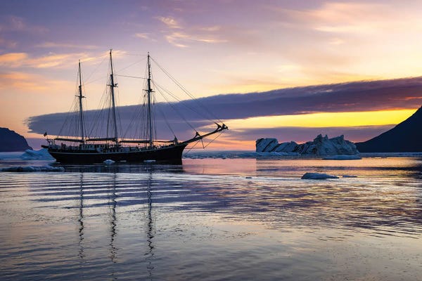 Sailing Ship In Vikinge Bay At Dawn