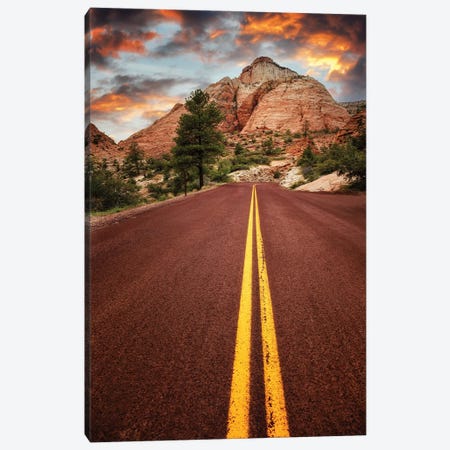 On The Road In Zion At Sunset, Usa Canvas Print #JRX74} by Jane Rix Canvas Wall Art