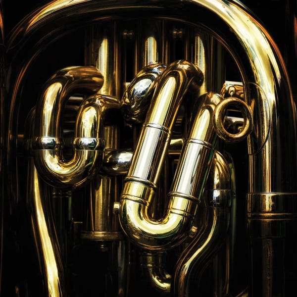 Still Life Photography: Detail Of The Brass Pipes Of A Tuba by Jane Rix