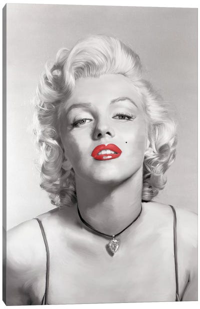 Look Of Love Red Lips In Gray Canvas Art Print - Marilyn Monroe