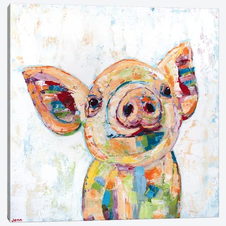 Happy Pig- White Canvas Print #JSE11} by Jennifer Seeley Canvas Art Print
