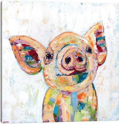 Happy Pig- White Canvas Art Print - Pigs