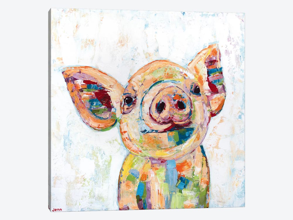 Happy Pig- White by Jennifer Seeley 1-piece Canvas Art Print
