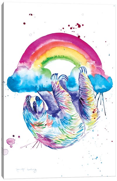 Sloth Hanging From A Rainbow Canvas Art Print - Sloth Art