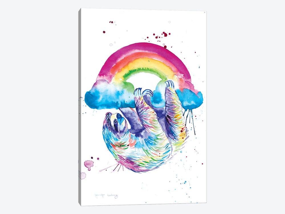 Sloth Hanging From A Rainbow by Jennifer Seeley 1-piece Canvas Art