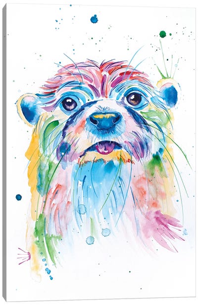 Watercolor Jewel Toned Otter Canvas Art Print - Otter Art