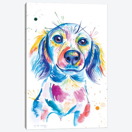 Watercolor Long-Haired Dachshund Canvas Print #JSE22} by Jennifer Seeley Canvas Wall Art