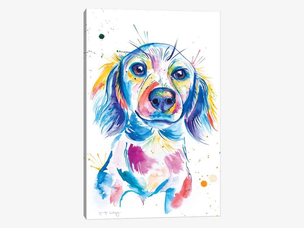 Watercolor Long-Haired Dachshund by Jennifer Seeley 1-piece Canvas Art Print