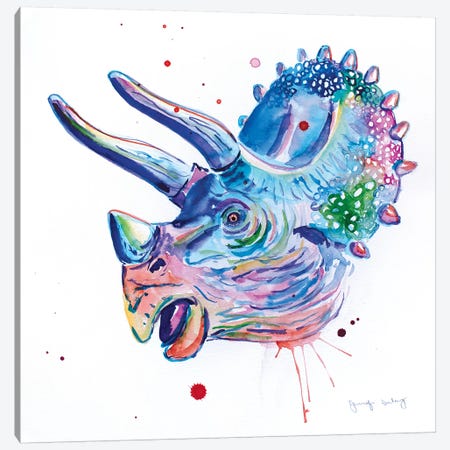 Watercolor Triceratops Canvas Print #JSE26} by Jennifer Seeley Art Print