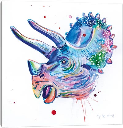 Watercolor Triceratops Canvas Art Print - Prehistoric Animal Art