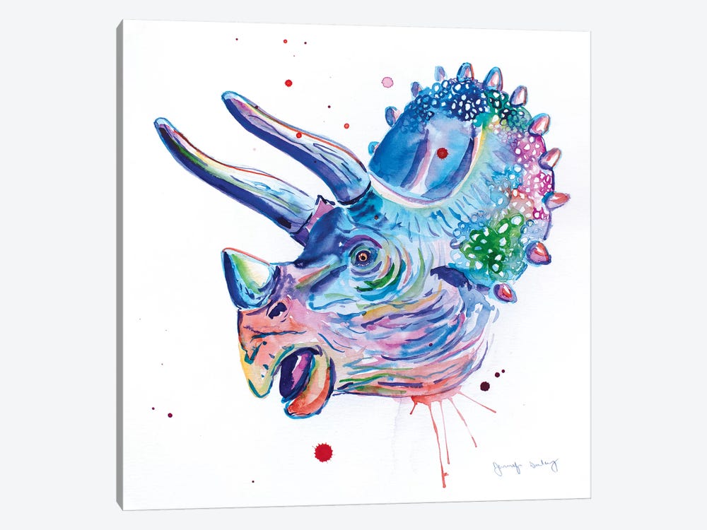 Watercolor Triceratops by Jennifer Seeley 1-piece Canvas Print