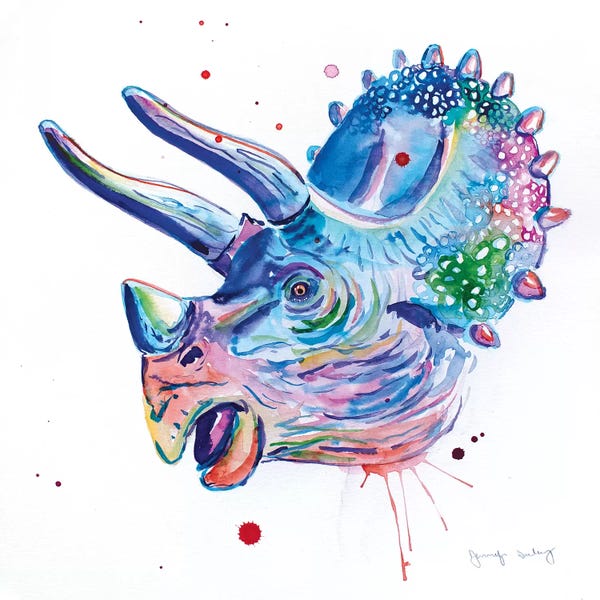 Prehistoric Animals: Watercolor Triceratops by Jennifer Seeley