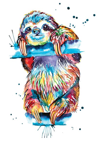 Sloths: Watercolor Colorful Sloth by Jennifer Seeley