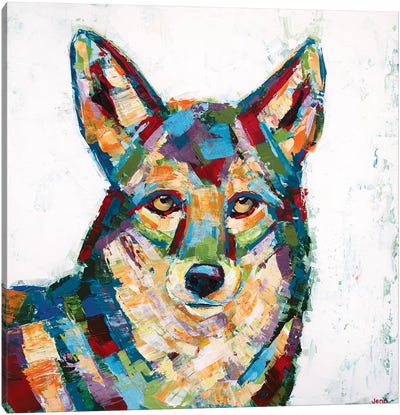 Coyote- White Canvas Art Print - Jennifer Seeley