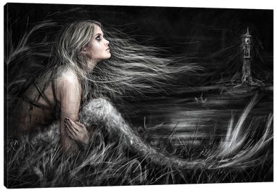 Mermaid At Midnight Canvas Art Print - Mythical Creature Art