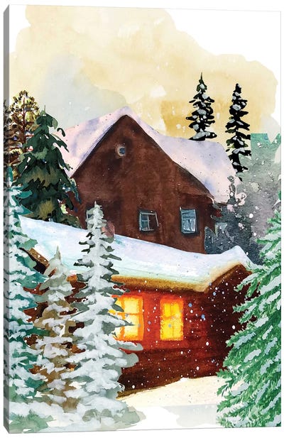 Secret Cabin Canvas Art Print - Rustic Winter