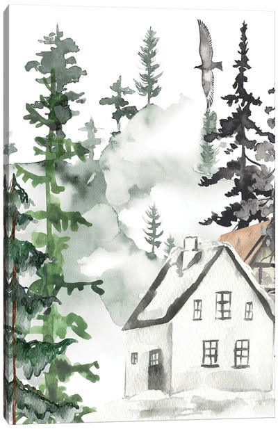 Snow Home Canvas Art Print - Rustic Winter