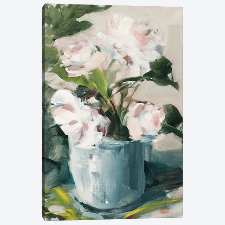 Peonies in Blue Vase Canvas Print #JSL106} by Jane Slivka Canvas Art Print