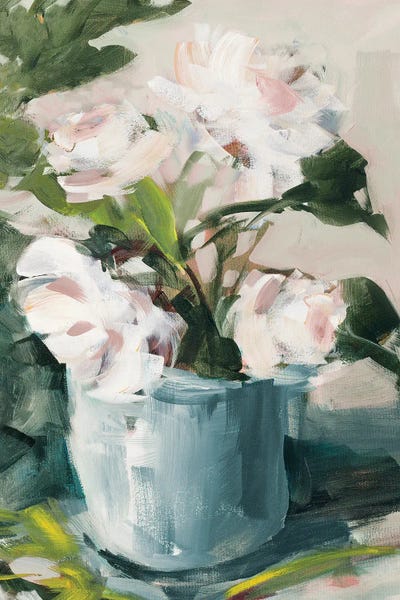 Peonies: Peonies in Blue Vase by Jane Slivka