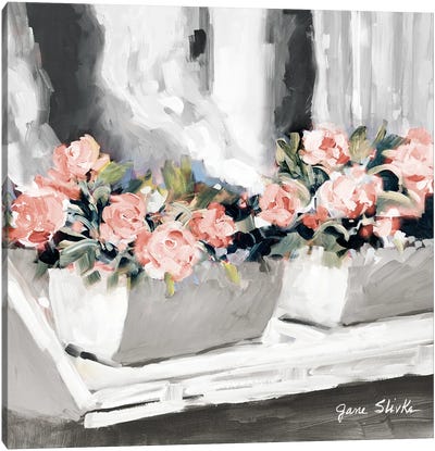 Pink Floral Window Canvas Art Print
