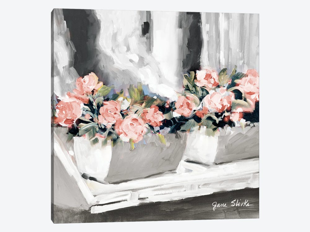 Pink Floral Window by Jane Slivka 1-piece Canvas Print