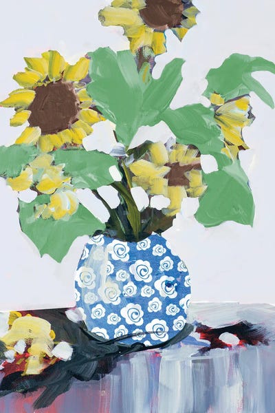 Sunflowers In Decorative Vase by Jane Slivka canvas print
