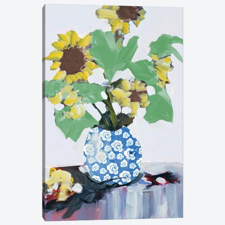 Sunflowers In Decorative Vase Canvas Print #JSL136} by Jane Slivka Canvas Wall Art