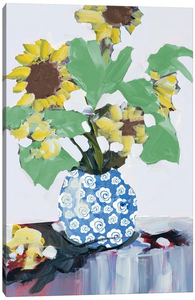 Sunflowers In Decorative Vase Canvas Art Print