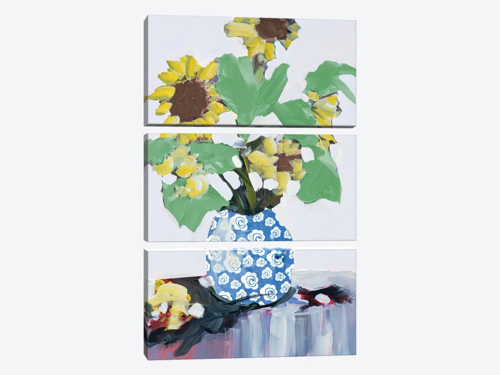 Sunflowers In Decorative Vase by Jane Slivka 3-piece Art Print
