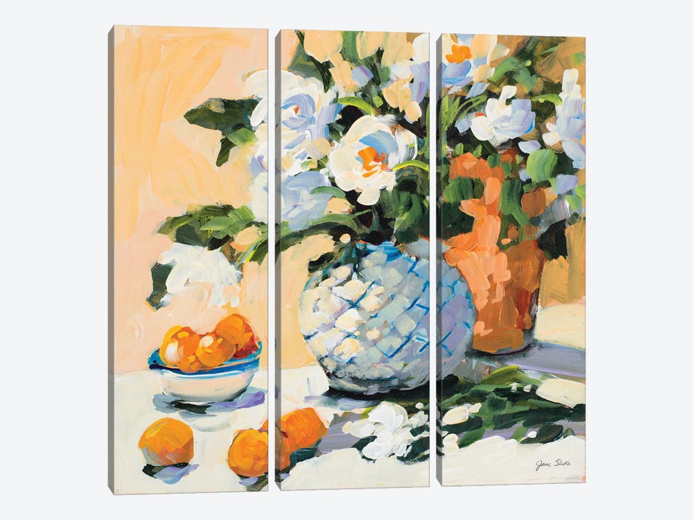 Flowers And Oranges by Jane Slivka 3-piece Canvas Art Print
