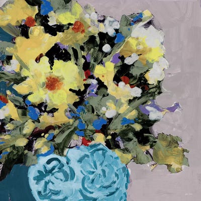 Yellow Daisies in Blue Vase by Jane Slivka acrylic art print