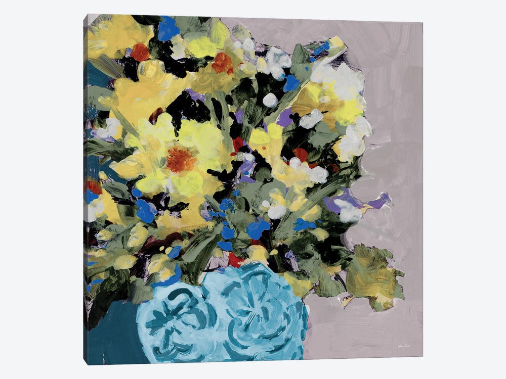 Yellow Daisies in Blue Vase by Jane Slivka 1-piece Canvas Art Print