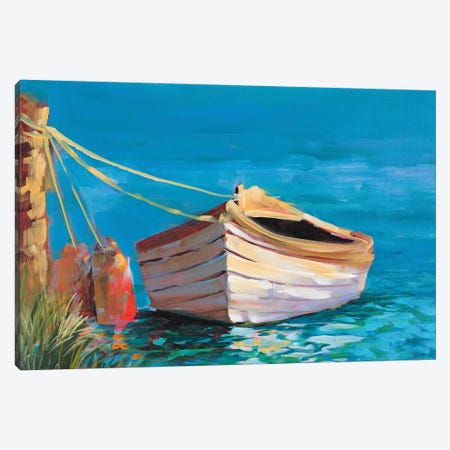 Canoe on the Dark Blue Lake Canvas Print #JSL84} by Jane Slivka Canvas Wall Art