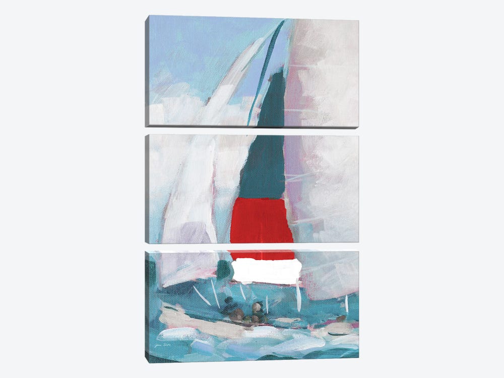 Red and Blue Sail I by Jane Slivka 3-piece Canvas Print