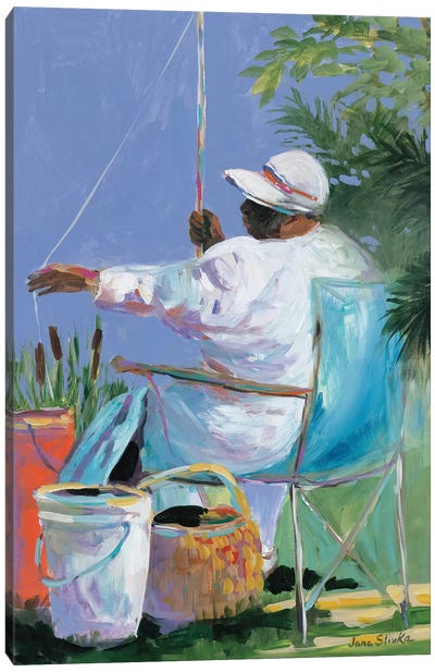 Sisters Fishing II Canvas Art Print - Fishing Art