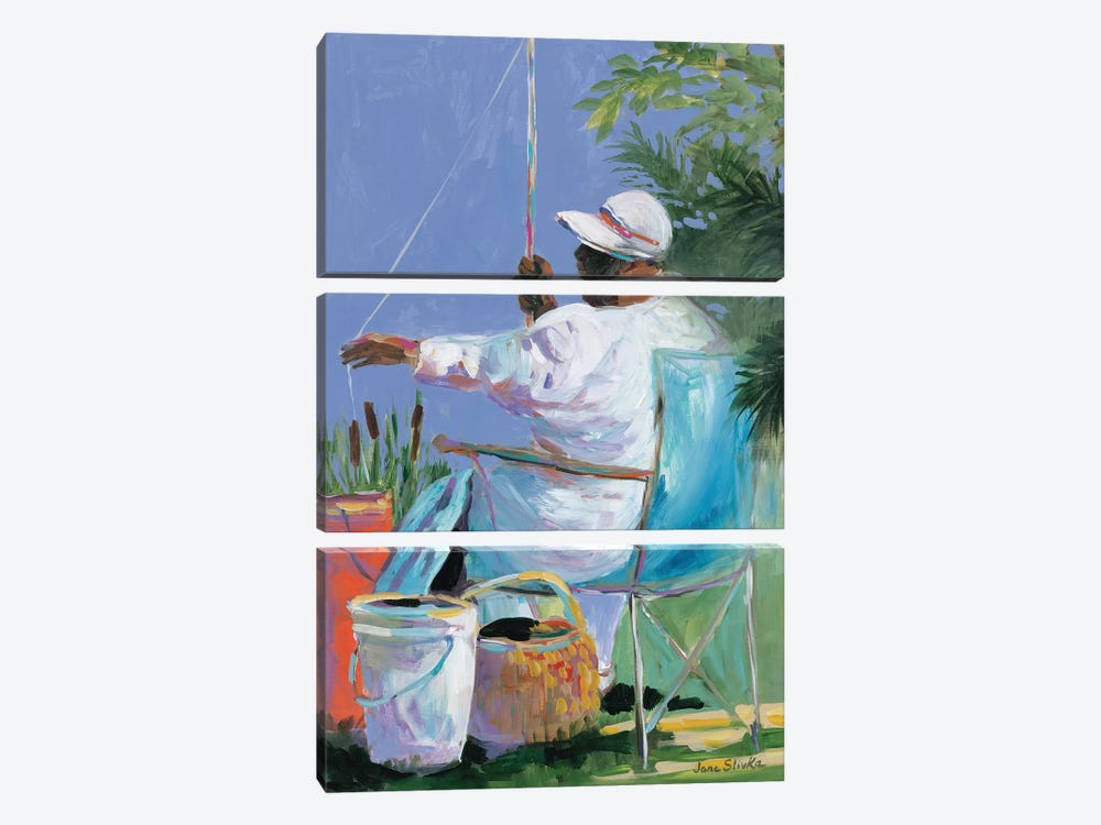 Sisters Fishing II by Jane Slivka 3-piece Canvas Art Print