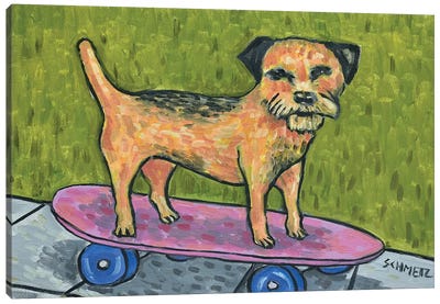 Border Terrier Skateboarding Canvas Art Print - Border Terrier Art