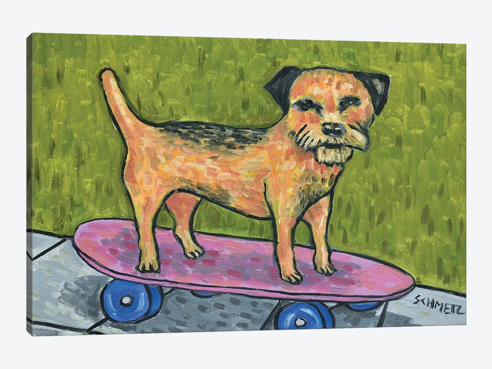 Border Terrier Skateboarding by Jay Schmetz 1-piece Canvas Art Print
