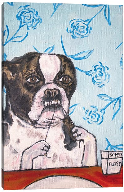 Boston Terrier Floss Canvas Art Print