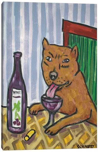 Pitbull Wine Canvas Art Print