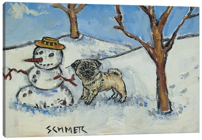 Pug Snowman Canvas Art Print