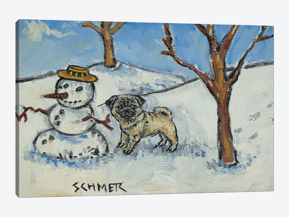 Pug Snowman by Jay Schmetz 1-piece Canvas Print