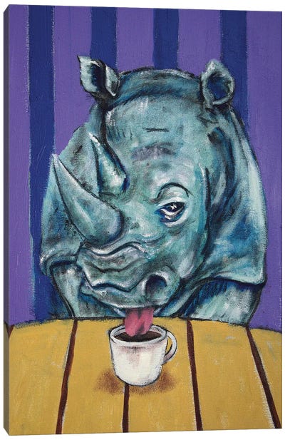 Rhino Coffee Canvas Art Print - Rhinoceros Art