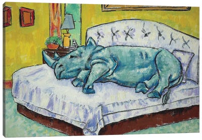 Rhino Sleeping Canvas Art Print - Rhinoceros Art