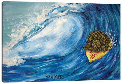 Turtle Surfing Canvas Art Print - Turtle Art