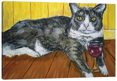 Tuxedo Cat Wine Canvas Art Print - Tuxedo Cat Art