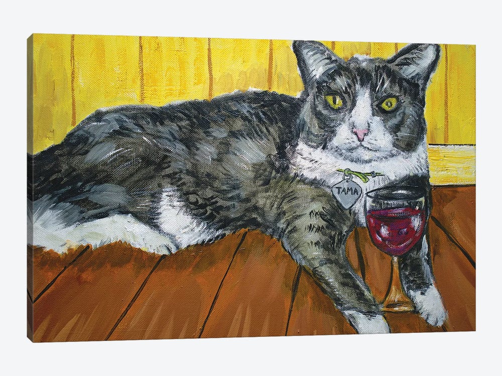 Tuxedo Cat Wine by Jay Schmetz 1-piece Art Print