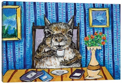 Grey Squirrel At The Cafe Canvas Art Print - Jay Schmetz