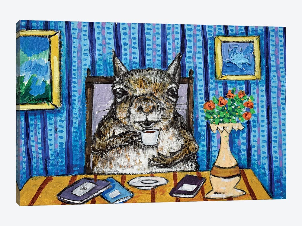 Grey Squirrel At The Cafe by Jay Schmetz 1-piece Canvas Art