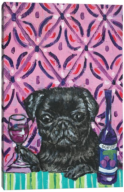 Black Pug Wine Canvas Art Print